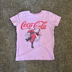 Coca-Cola Pink Tee with Red Logo & Santa Print